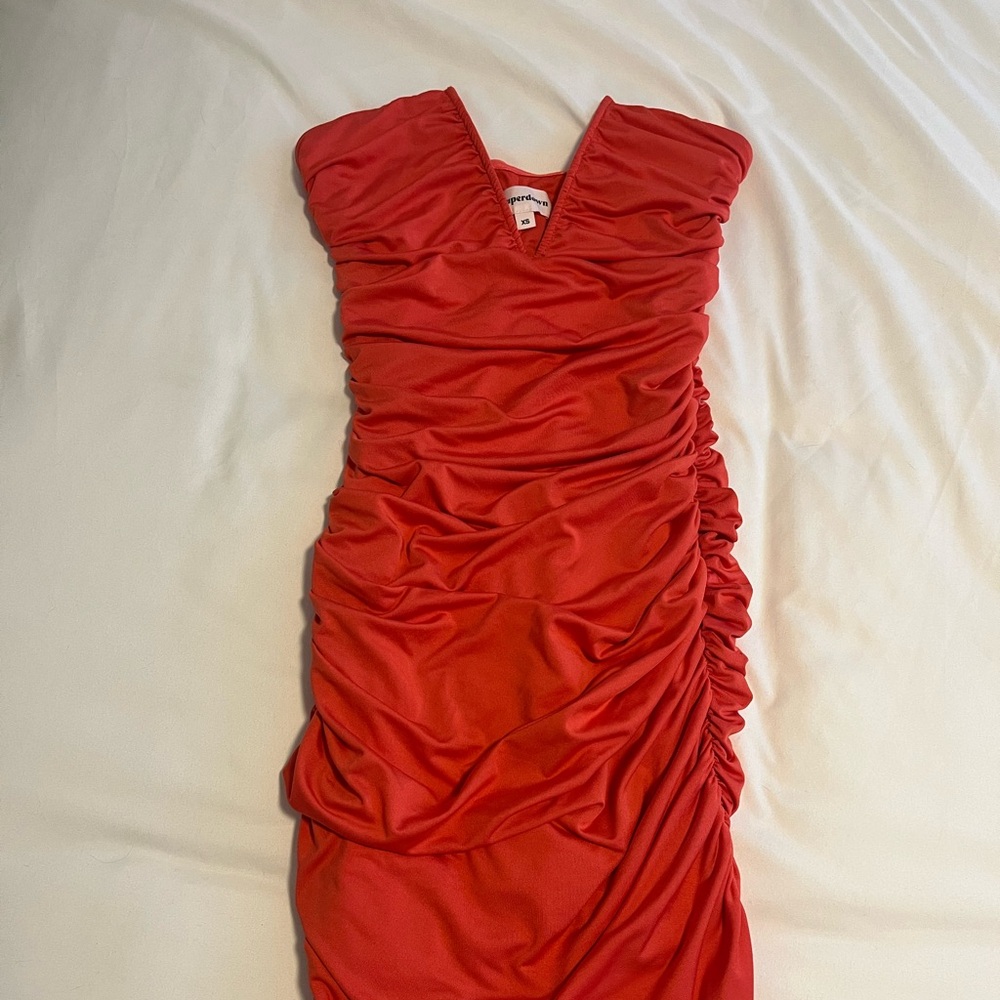 Superdown red ruched mini dress size XS